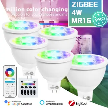 1-5DB ZigBee 3.0 Okos MR16 Reflektorfénybe Pro 4W RGB CCT Szabályozható LED Lámpa Alexa Hang Dolgozik A Zigbee Gateway Támogatási RF Control