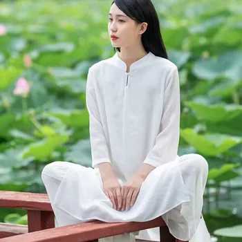 Pamut Vászon, Női Jóga, Tai Chi Harcművészetek Meghatározott Hagyományos Kínai Laza Pulóver+nadrág Alkalmi Edzés Fitness Meditáció Készlet