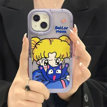 Sailor Moon Anime Luna macska Objektív Védelem az iPhone Számára, 14 13 12 11 Pro Max Xr Xs 14 Plusz esetben Aranyos Rajzfilm Fedél Telefon Esetében