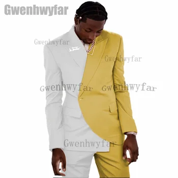 Gwenhwyfar Férfi Alkalmi Esküvői 2 darabos Készlet Új, Különleges Design Trend Varrás Csúcs Lenne Vőlegény Öltöny, Báli Szmoking(Kabát+Nadrág)