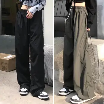 Női Nadrág, Fekete, Széles Láb Ejtőernyős Nadrág Vintage 90-es Zsinóros Nadrág Y2k koreai Streetwear Bő Egyenesen Melegítő