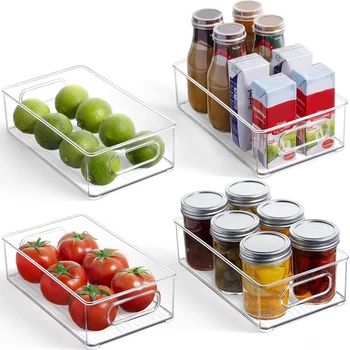4 Csomag Hűtőszekrény Szervező Ládákat - BPA-Mentes Rakható Műanyag Átlátszó Tároló Tartályok A Kilincsek, az Élelmiszer-Tároló Tartályok