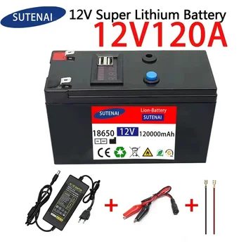 Akkumulátor 12V 120Ah 18650 lítium akkumulátor Újratölthető akkumulátor a napenergia elektromos jármű akkumulátor+12.6v3A töltő