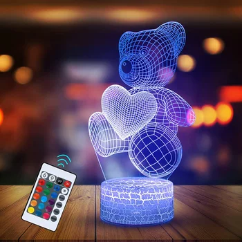 16 színű Éjszakai Fény 3D-s Illúzió Maci a Gyermekek LED Romantikus színváltó könnyű Valentin-Napi Ajándék Karácsony