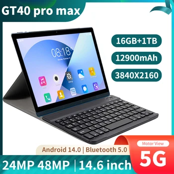 Tablet pro Plus 14 Hüvelykes Android 13 Tablet 16GB RAM, 512 GB ROM 3840x2160 HD 10 Mag GPS C-Típusú Billentyűzet bőr tok Globális 4G/5G