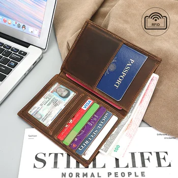 bőr útlevél táska, őrült ló bőr multi-function multi card pénztárca, bizonyítvány táska, repülőjegy zsebében, változás