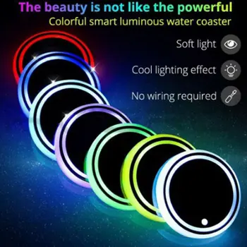 7 Színek Autó LED pohártartó Fény Szőnyeg Autó Üveg Poháralátét fényérzékelő Rezgés Hangulat Fény Csillagkép LED pohártartó