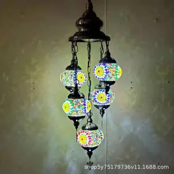 Klasszikus török Csillár E27 Színes, Kézzel készített Üveg Lámpabúra Ipari Felfüggesztés 1/7 Fej Csillár a nappaliban