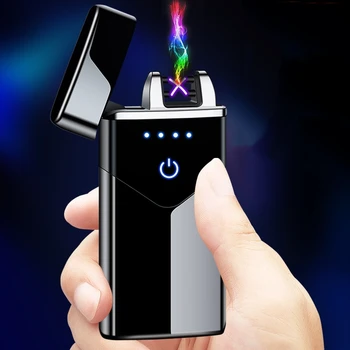 Új Impulzus Plazma USB Ujjlenyomat Hordozható Szélálló Fém Dupla Arc Könnyebb Kerti Kemping Személyre Szabott Férfi Ajándékok