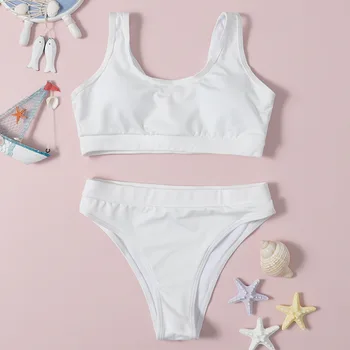Gyerek Fürdőruha egyszínű Fehér Széles vállpánt Osztott Bikini Mocsári Sport az Úszás Meleg Tavaszi Kislány Fürdőruha