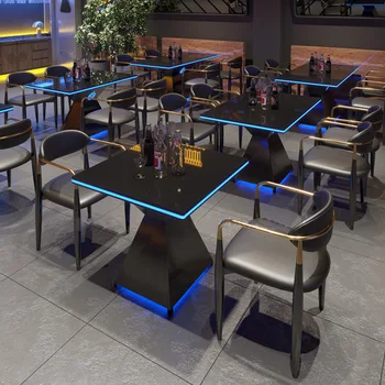 Retro stílusú, bár asztal, szék kombináció modern, egyszerű, western-étterem, kávézó booth kanapé, lámpa világító tábla