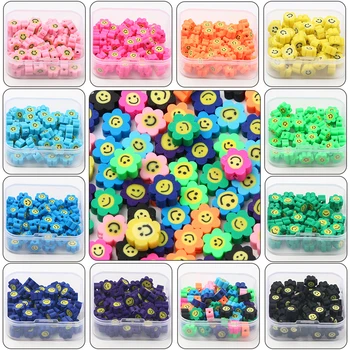 Polimer Agyag Gyöngyök 1box/set 50pcs Szivárvány Virág Gyöngyök A Mosoly Agyag Távtartó Gyöngy Ékszerek Készítése Diy Hairclip Tartozékok