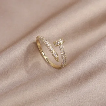 14K Valódi Arany Bevonat AAA Cirkon Egyszerű Geometriai Ring Elegáns Női Napi Munka Nyitás Állítható Gyűrű