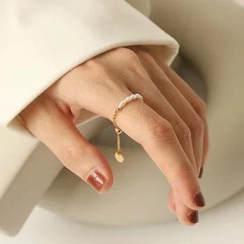 Francia Egyszerű Retro Gyöngy Lánc Húzza Alkalmazkodási Arany Színű Gyűrű Lány Új, Elegáns Kiegészítők, Divat Ujját Ékszerek Nő